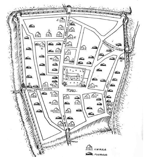 Предположительный план города Нарва в конце орденского периода  